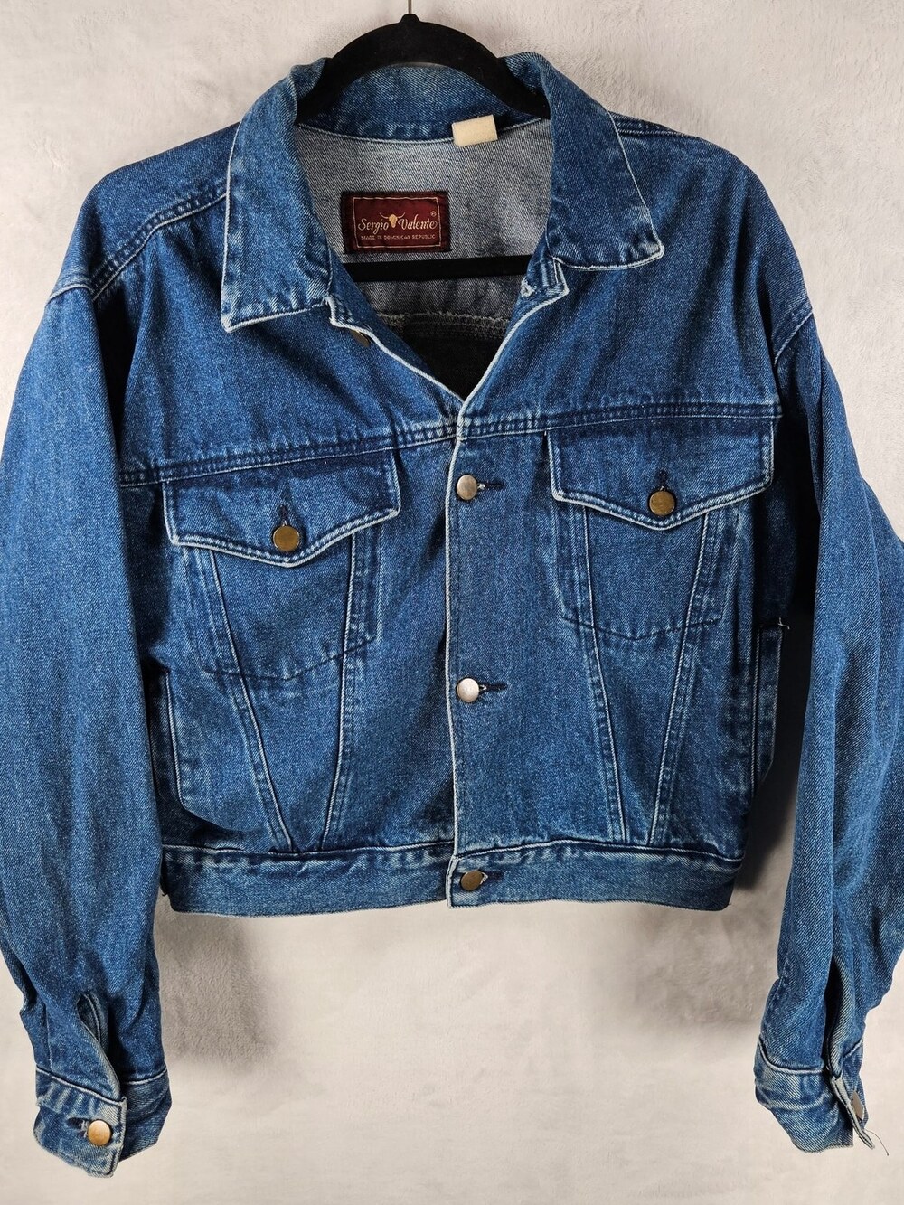Sergio Valente Denim Jacket Blue Jean Cropped Snap Button Vintage Women's Sz M